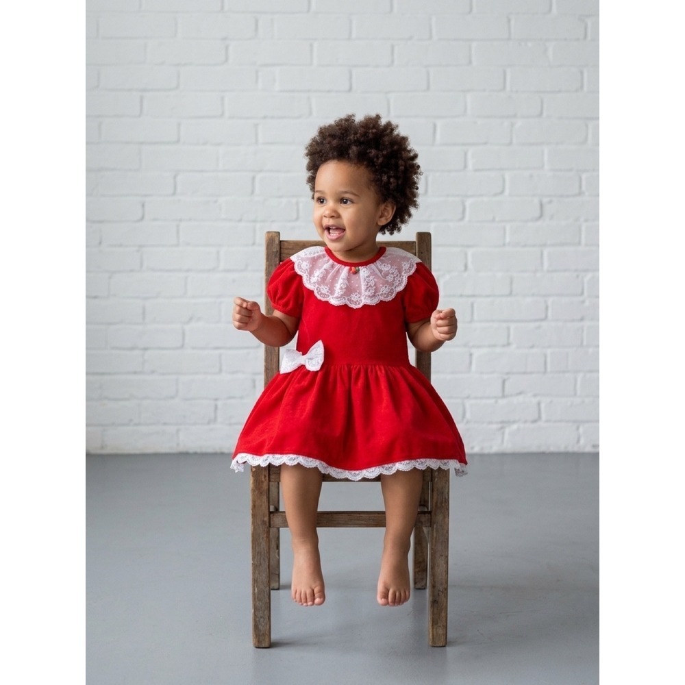 Jo Lene Vintage Red Velvet Lace Dress 2T Retro Y2K Coquette Cottagecore Holiday